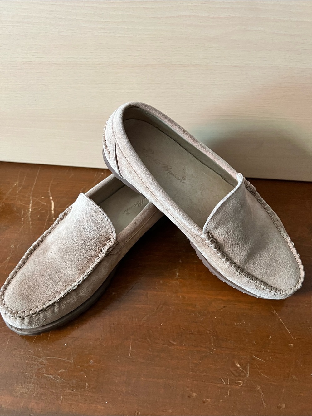 Eddie Bauer Women’s Suede Slip-On Loafers in Light Taupe